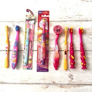 Girls Kids Toothbrush Bundle Barbie Snoopy Characters Set of 8 Pink Yellow NEW